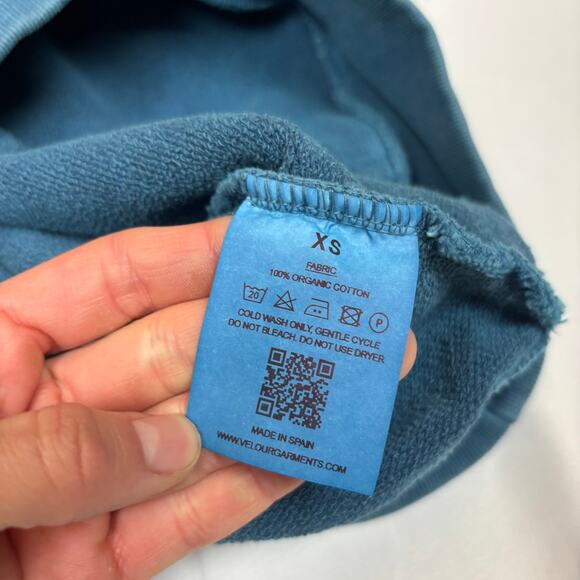 Velour Garments Blue Hoodie Men's XS Organic Cotton Minimalist - Picture 6 of 8